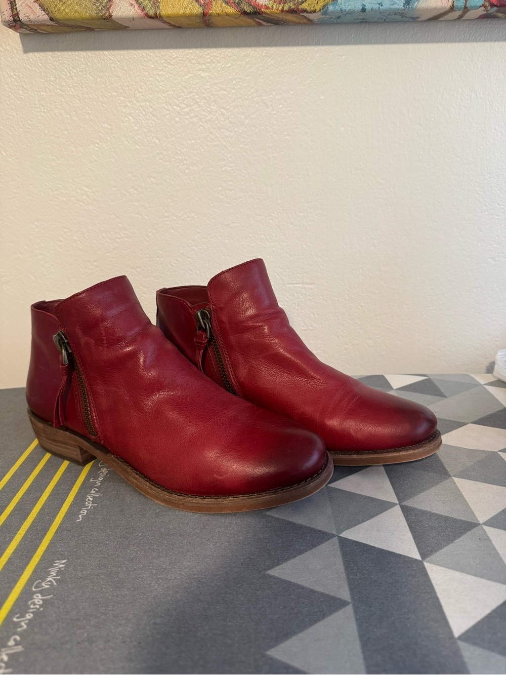 Gianni Bini Red Leather Ankle Booties with Side Zip